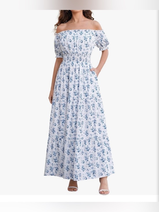 Dresses & Skirts - Off-Shoulder Blue Floral Maxi Dress NWT LARGE